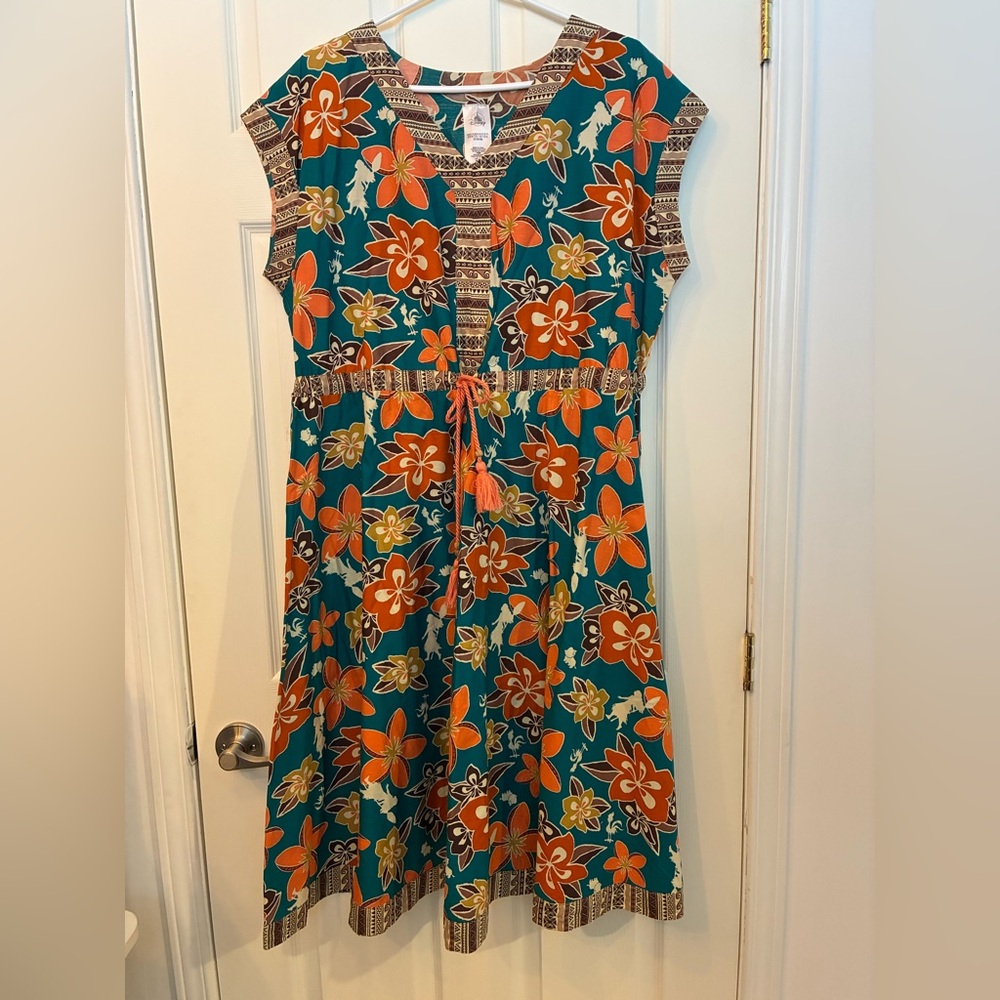 Disney Moana Teal and Orange Floral Midi Dress
